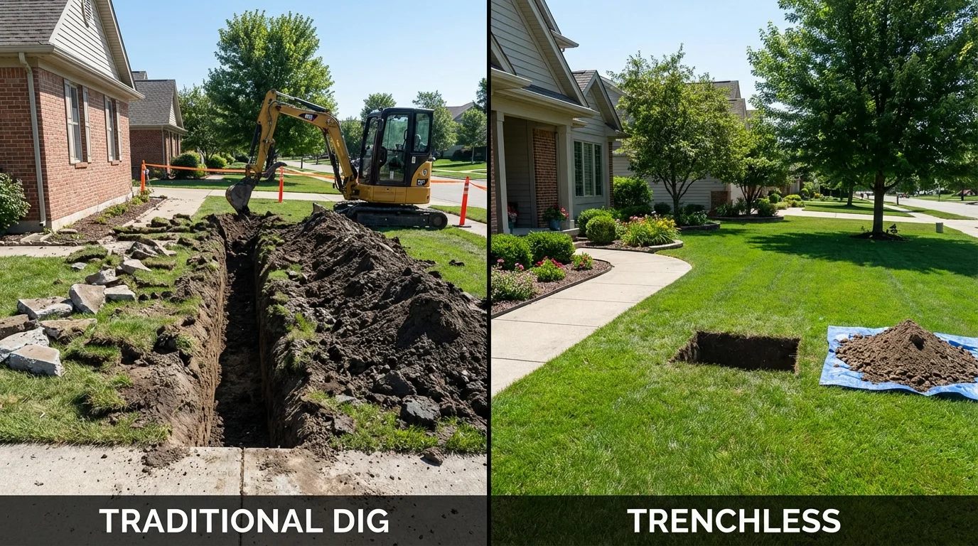 Trenchless sewer repair with minimal yard damage versus traditional excavation in Abingdon, VA